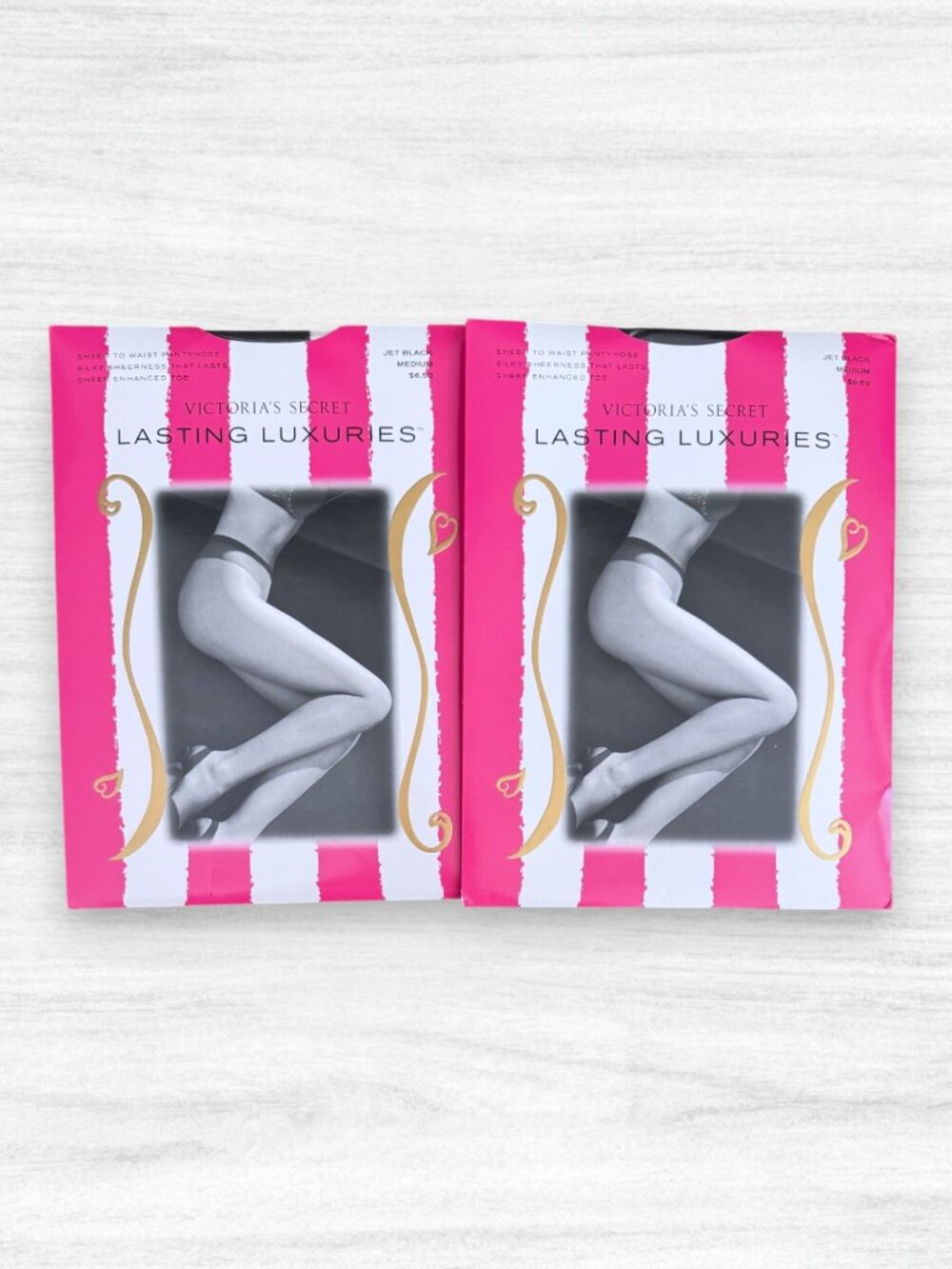 Vintage Y2K Victoria’s Secret Lasting Luxuries Sheer Pantyhose Jet Black 2 Pair
